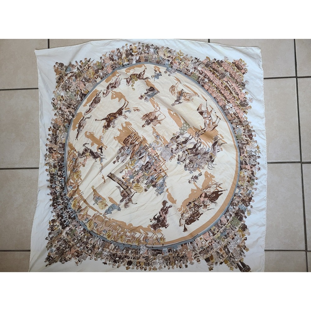 Hermes Cirque Molier Silk Scarf Womens Large Cream Tan Good Philippe Dumas Paris